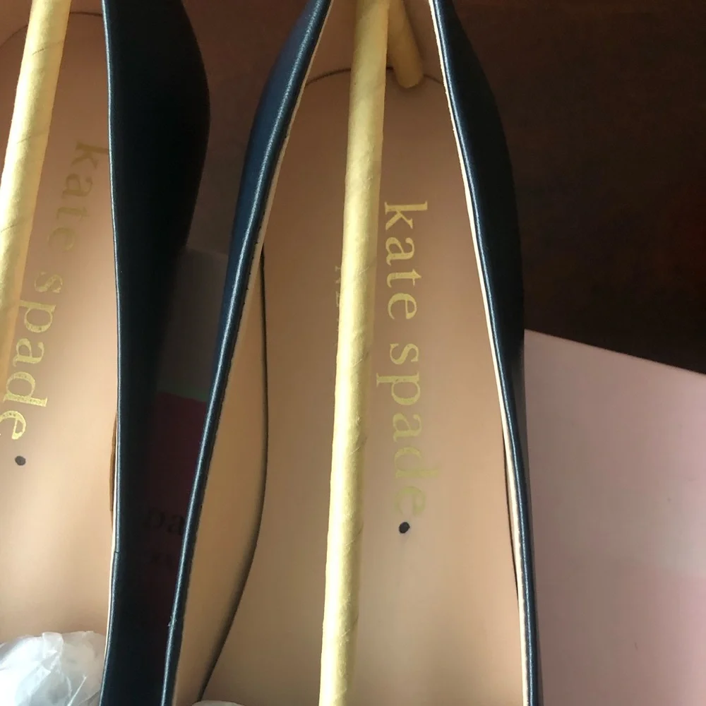 NEW Kate Spade Kiersten Bow Leather Navy Round Toe Ballet Flats Shoes Size 9